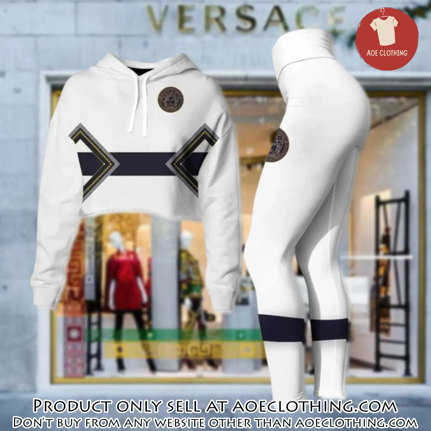 Versace white luxury brand clothes leggings and crop top set for women aoe1456697